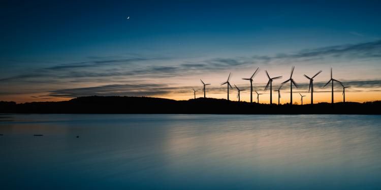 Wind turbines at sunset